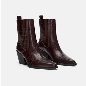 ZARA Animal Print Croc Ankle Boots